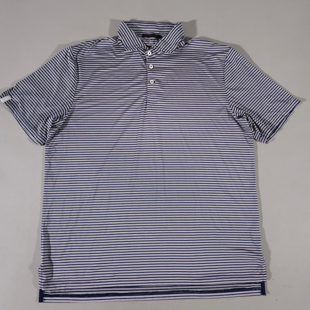 RLX Ralph Lauren Polo Shirt Mens XL Navy White Striped Short Sleeve Golf Top